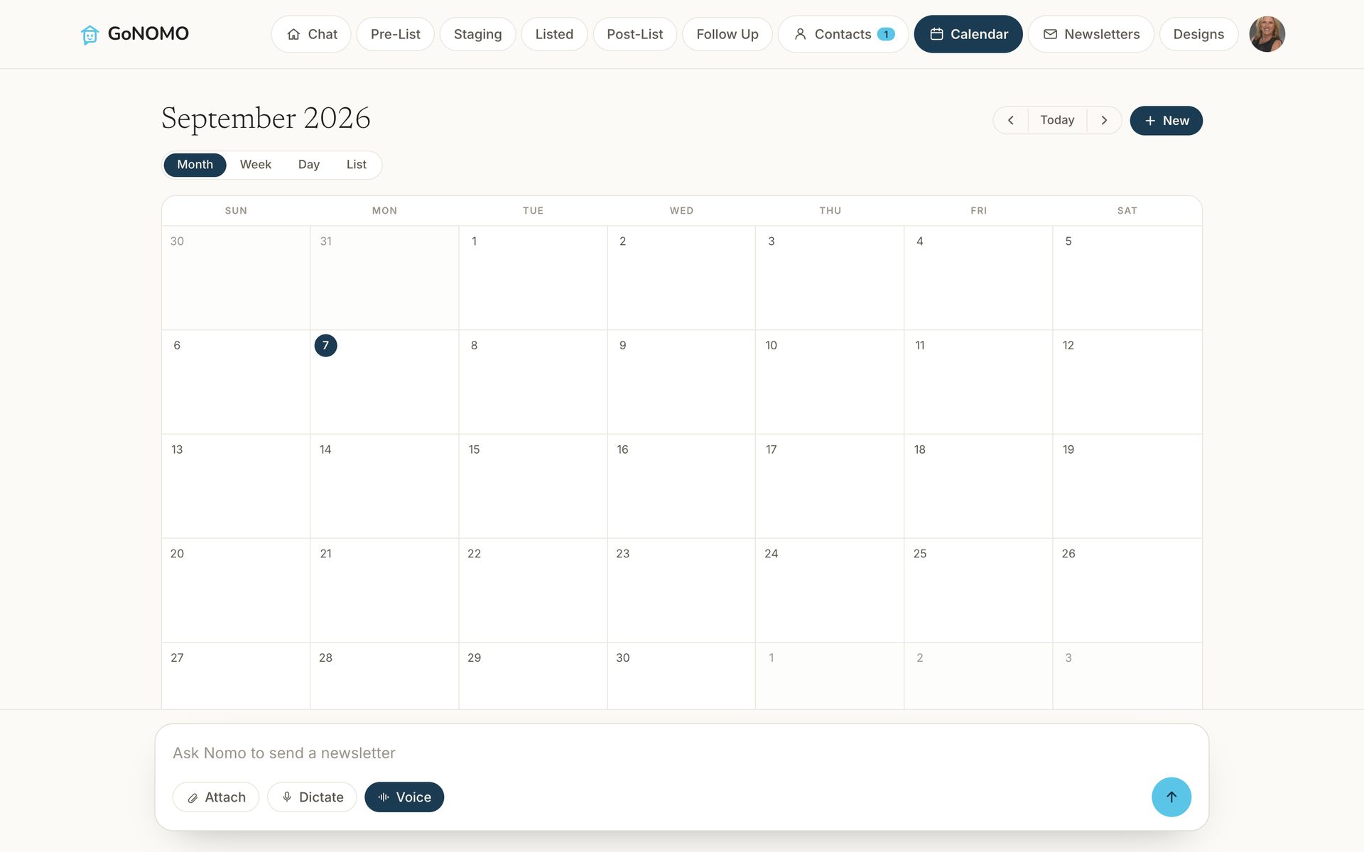 The calendar with showings booked against the agent's hours