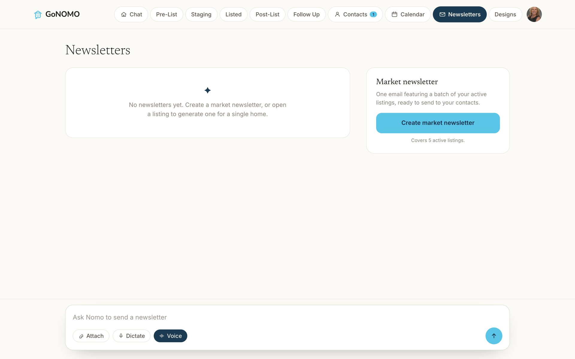 Newsletters built for each listing, ready to edit and send